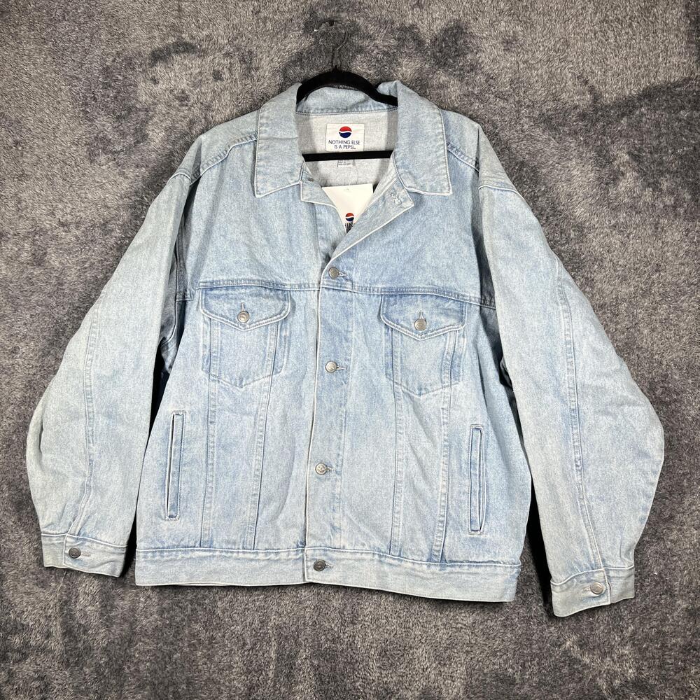 Pepsi Bomber Jacket Mens XL Light Blue Denim Collared Pockets Vintage New Tags